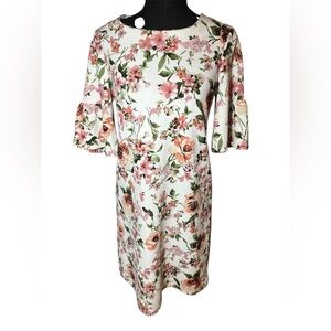 Bobeau Floral Dress with Pink and Green Accents